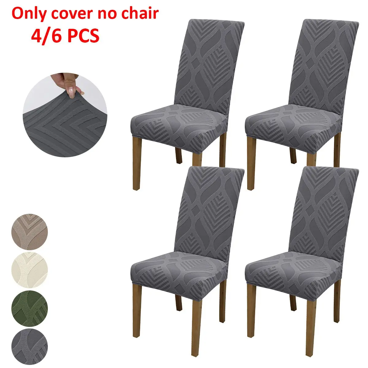 Chair Covers Set of 4/6, Rhombus Texture Jacquard Fabric, Adjustable Elastic Chair Protector, Lightweight, Washable, Non-Slip, Easy Install