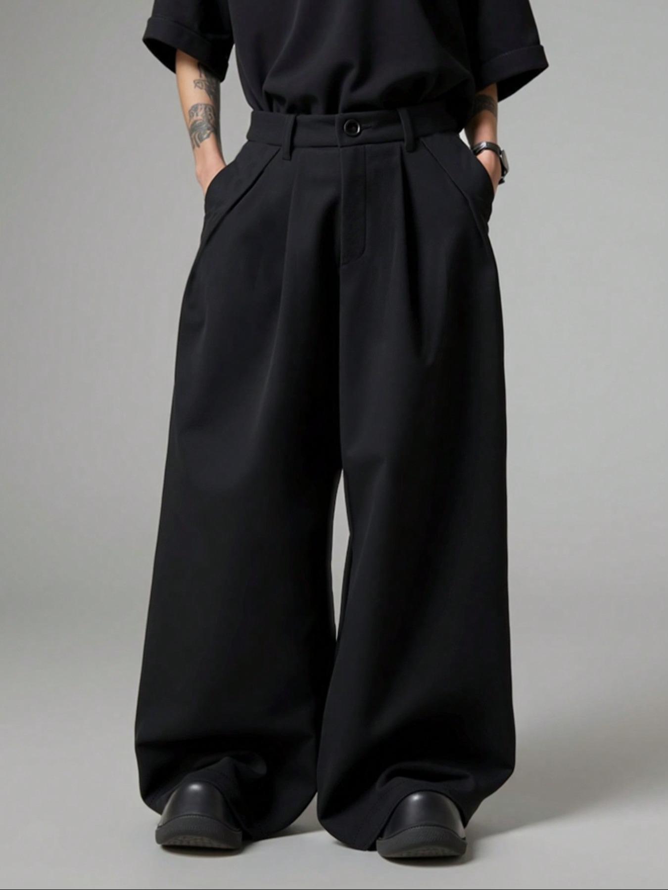 Men's Classic Solid Color Wide-Legged Dragging Pants, Loose Street Fashion Casual Comfy Pocket Trousers for Daily Wear, Trendy Men's Bottoms for All Seasons