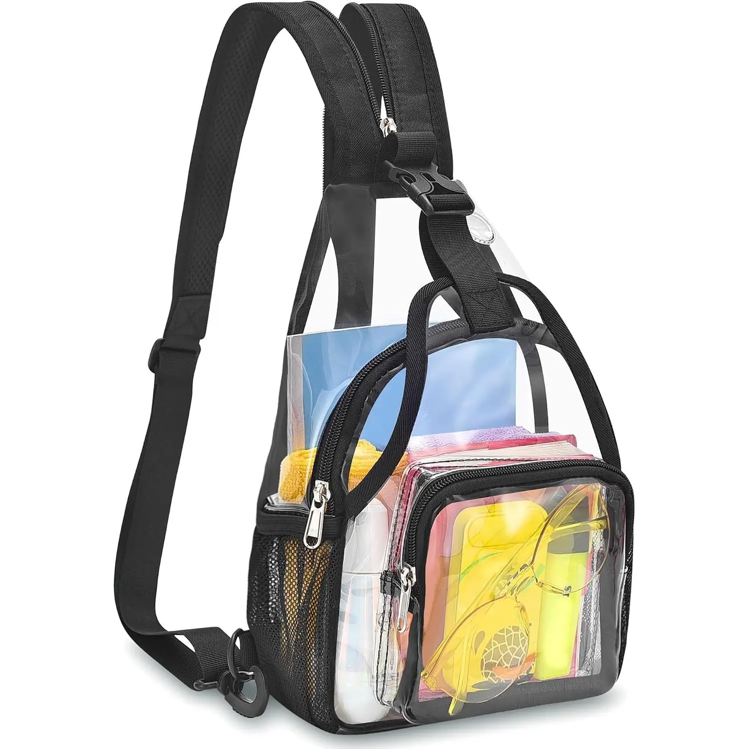 Womens Convertible Clear Backpack, Compact Concert Black Mini | Convertible PVC sling/ bag for women. Fits phone, cards & lipstick. Ideal for festivals & commute. Stadium compliant