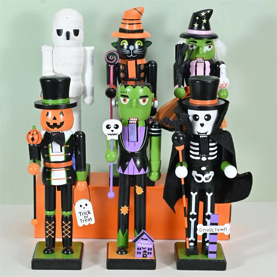 Halloween Nutcracker Soldier Wooden Decoration Set, 1 Piece 6 Pieces Full Set, New 2026 Model, Ornamental Gift Craft Decorative Item