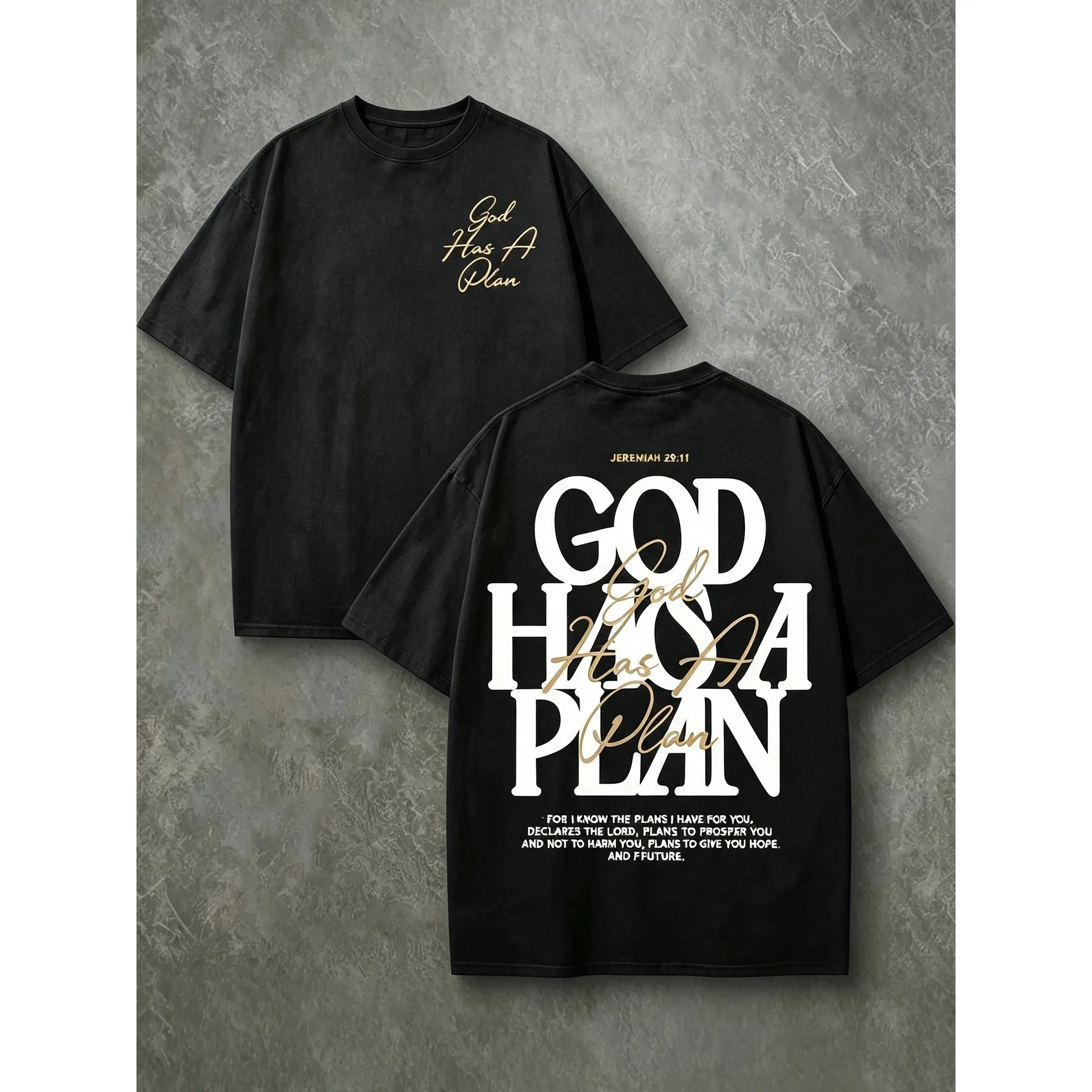 Men's Cotton T-Shirt, Christian "God Has A Plan" Jeremiah 29:11 Graphic Tee, Double Sided Short Sleeve Casual Streetwear Top, Shortsleeve, Tshirt, Menswear, Oversized Fit