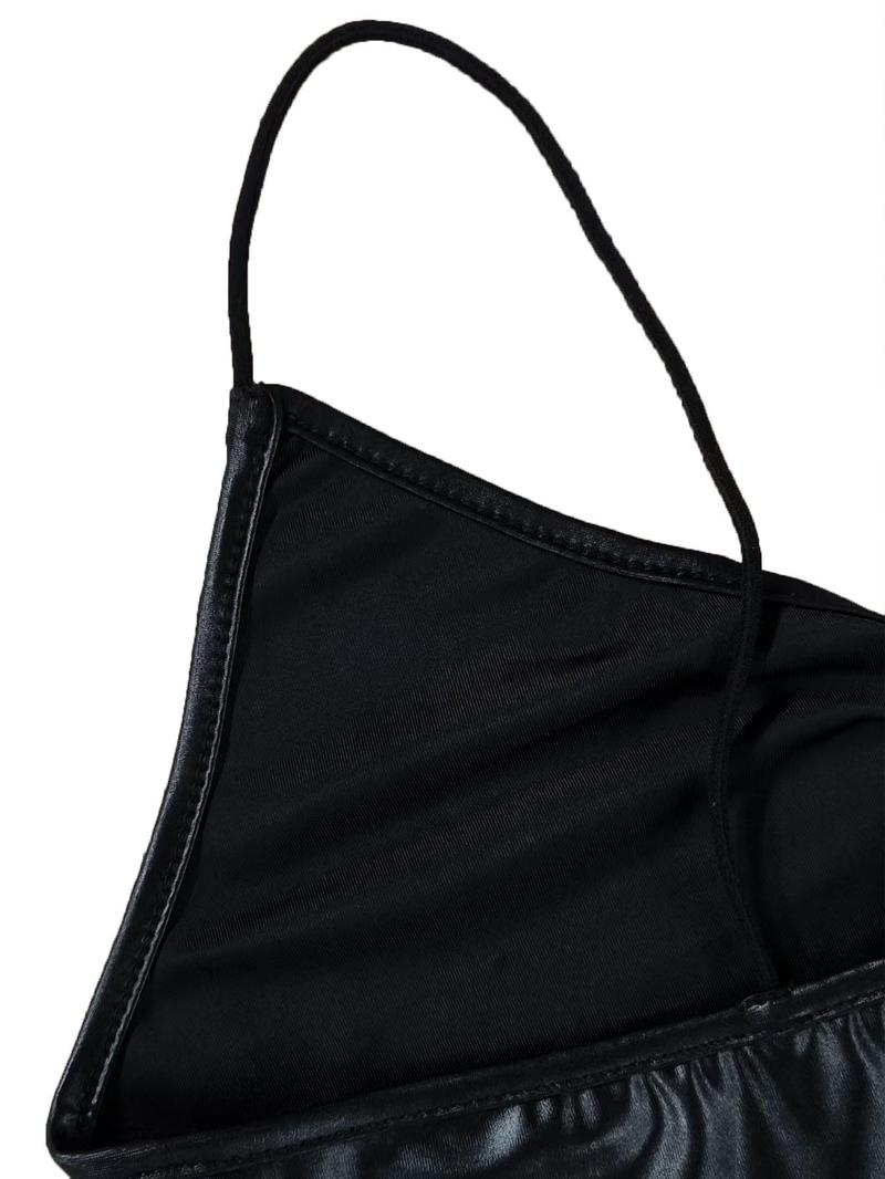 Women's Solid Color Contrast Lace Crop Cami Top, Casual Spaghetti Strap Crop Top for Summer, Fashion Women's Top for Daily Wear