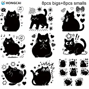 16 Pcs Cat Heat Transfer Stickers, Cartoon Cat DIY Clothes T-Shirt Canvas Bag Decorative Patch, Waterproof Iron-On Stickers