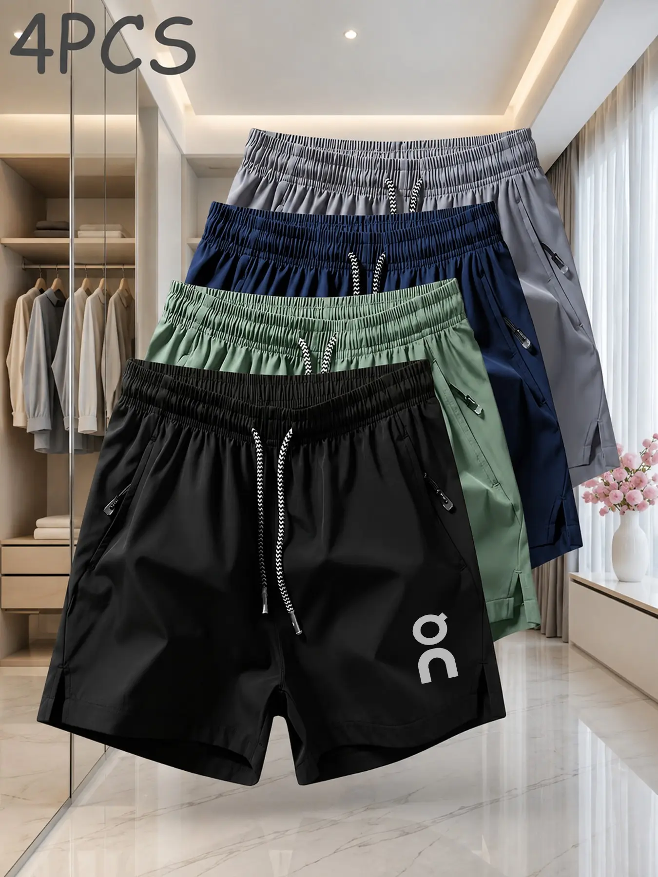 Unisex Sporty Casual Shorts Set, Lightweight Comfortable Fabric, Slim-Fit Design, Elastic Waistband with Drawstring, All-Season Wear