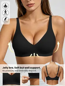 Women's Summer Leopard Print Jelly Bra, Wireless Medium Support, Backless Lingerie, Soft Breathable, Fitted Deep V, Suitable for Small Chest