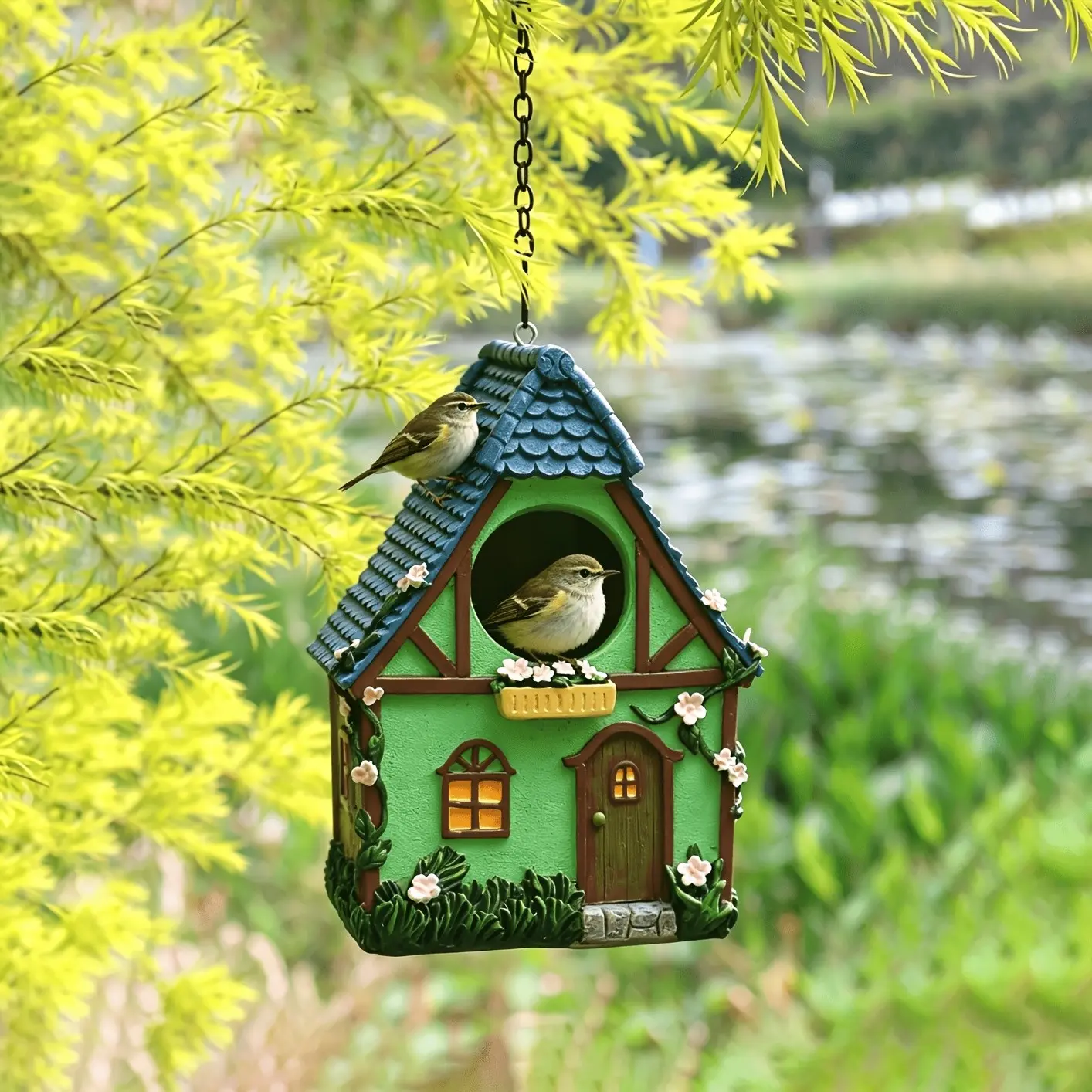 Outdoor Waterproof Birdhouse Hanging Decor, Garden Resin Bird Nest Sculpture, Wildlife Habitat, Spring Yard Decoration, Gift for Bird Lovers, Bird Houses for Outside