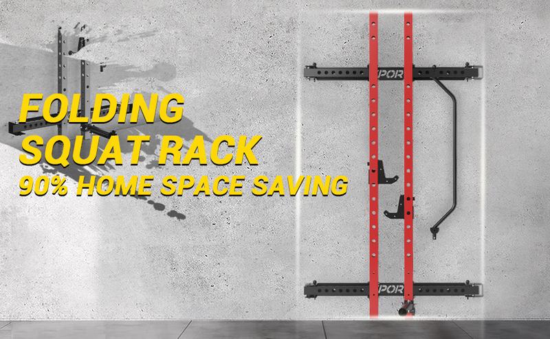 GARVEE Folding Squat Rack for Home Gym with 2.36" x 2.36" Frame, Folding Power Rack Featuring Pull Up Bar, J Hooks, Landmine Attachments, 1000 LBS Capacity, Wall Mounted and Space Saving Design
