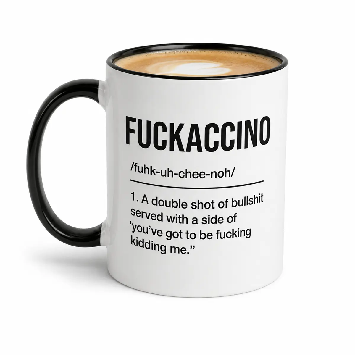 Fuckaccino Funny Definition Coffee Mug 11oz 15oz, Sarcastic Dictionary Ceramic Cup with Colored Handle, Gag Gift for Coworker Boss Friend