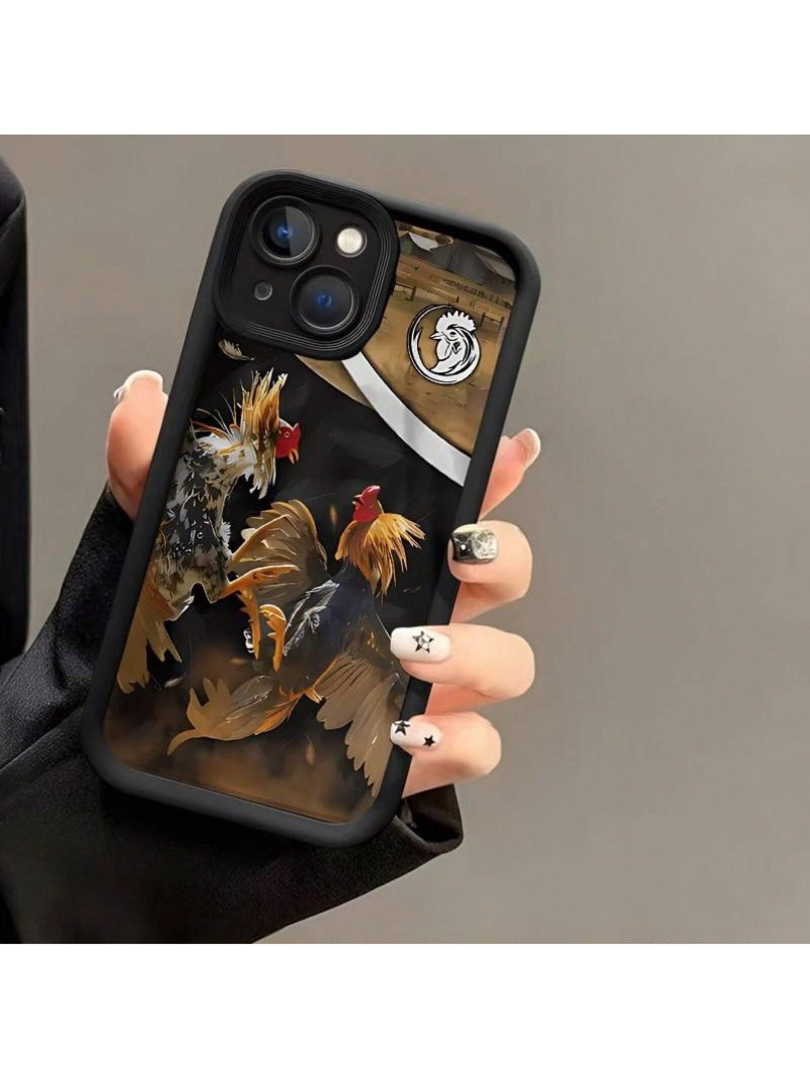 Suitable For IPhone 16 15 Pro Max Plus 14 13 12 11 X XR Creative Rooster Fighting Pattern Design Rugged Durable Shockproof Anti-Scratch Soft Silicone Case