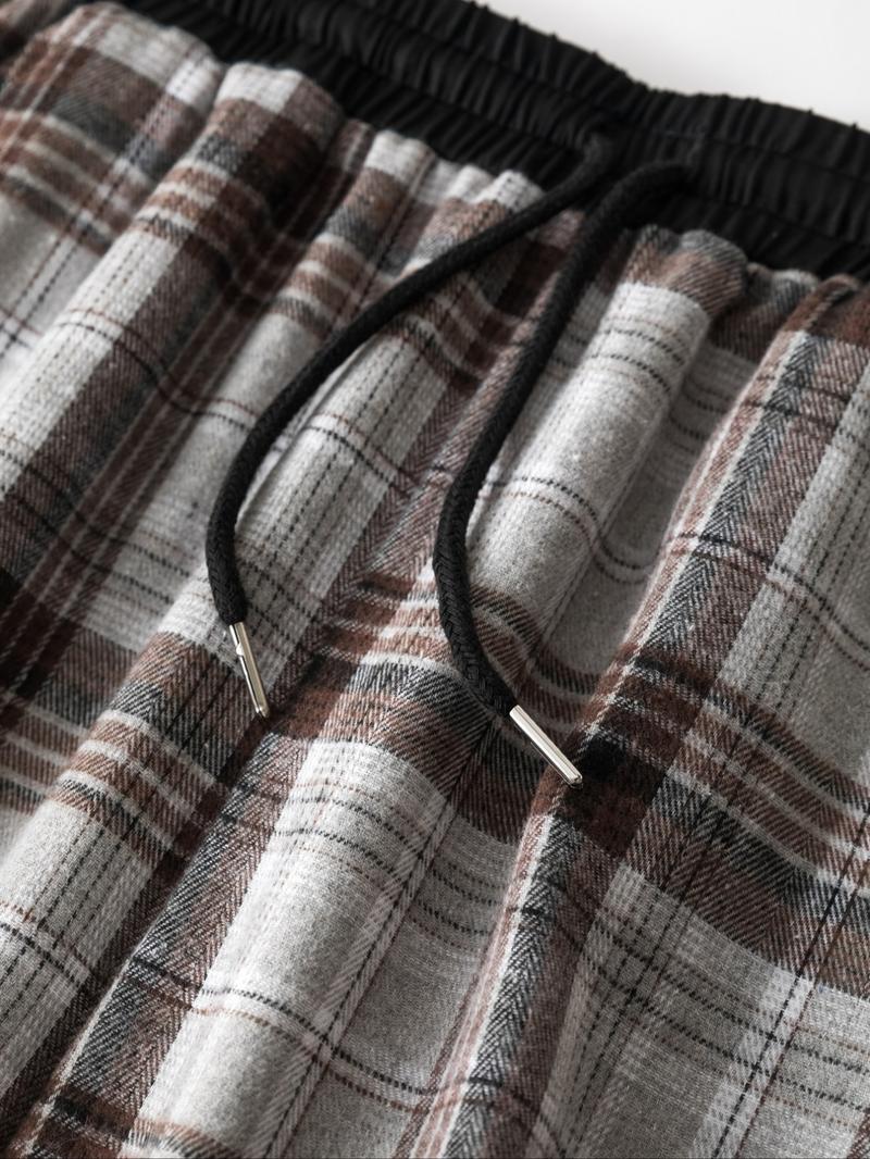 Women's Plaid Print Drawstring Waist Wide Leg Pants, Casual Streetwear Pants, Casual Comfy Pocket Trousers for Daily Wear, Ladies Bottoms for All Seasons