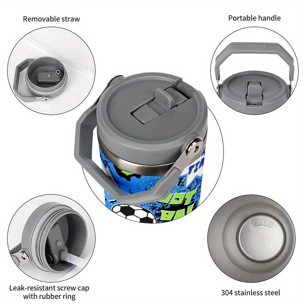 1 30Oz stainless steel football thermos cup with lid and straw, bright football design, large capacity, durable 304 stainless steel, the perfect gift for sports fans, suitable for home, travel, outdoor, summer and winter use