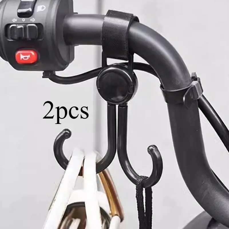 2-Pack Electric Bike Hooks, No-Drill Magic Tape Hooks, Universal Motorcycle Bicycle Hook, Multi-Functional Front Mount Helmet Organizer