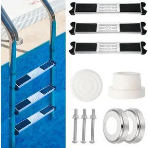 3 Pack Stainless Steel Swimming Pool Ladder Steps with Bumpers & Escutcheon Plates, 18'' Heavy Duty Replacement Ladders for Inground Pools - Durable Corrosion Resistant