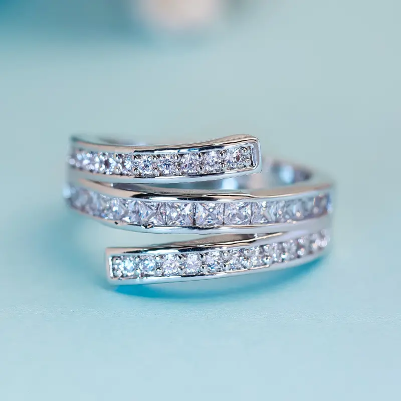 Spiral Pavé Rings for Women, Silvery-Tone Statement Band with a Brilliant Finish, Comfortable for Daily Wear, Meaningful Gifts for Valentine's Day, Female Ring