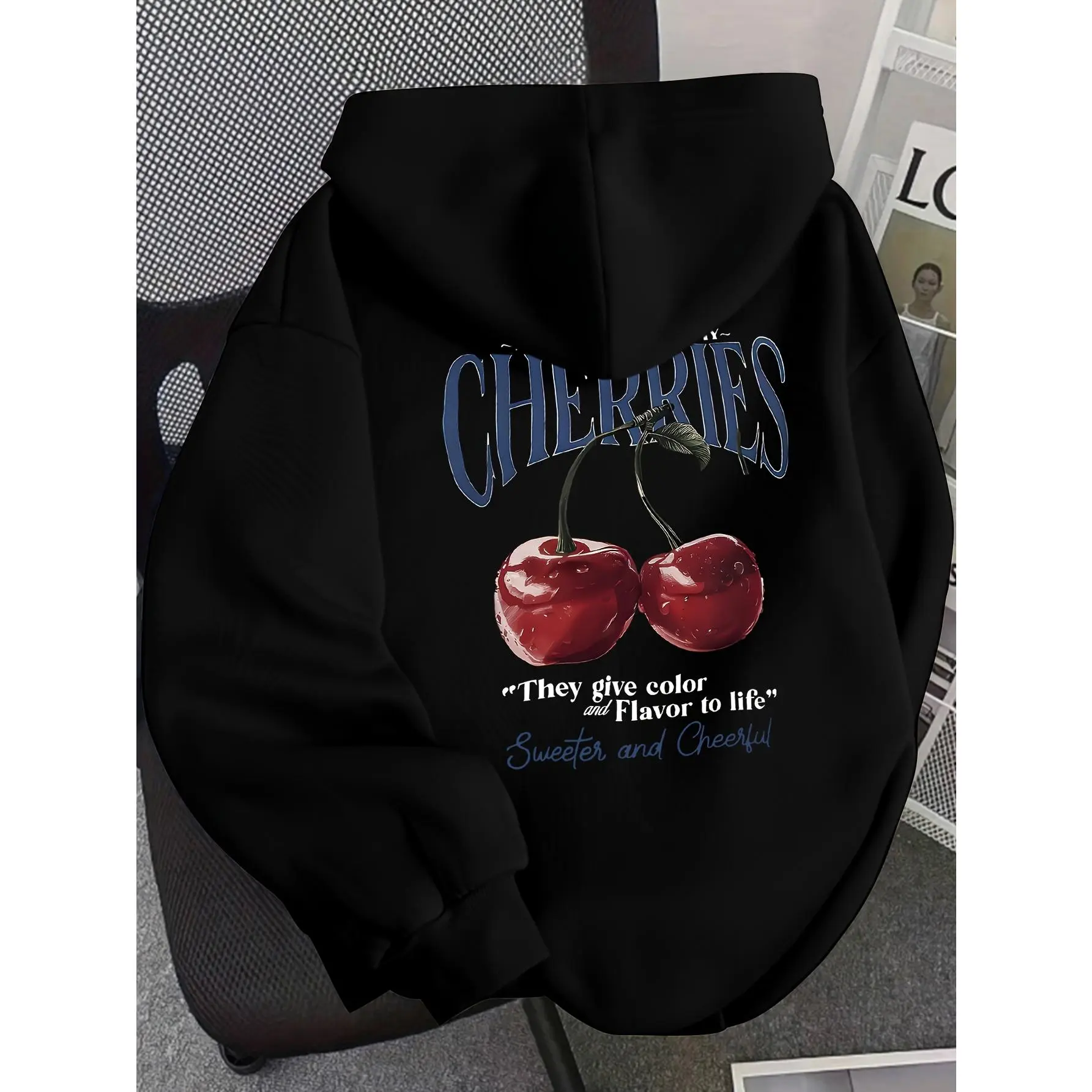 Vintage Cherry Graphic Oversized Hoodie Viral Retro Y2K Graphic Back Print Casual Sweatshirt