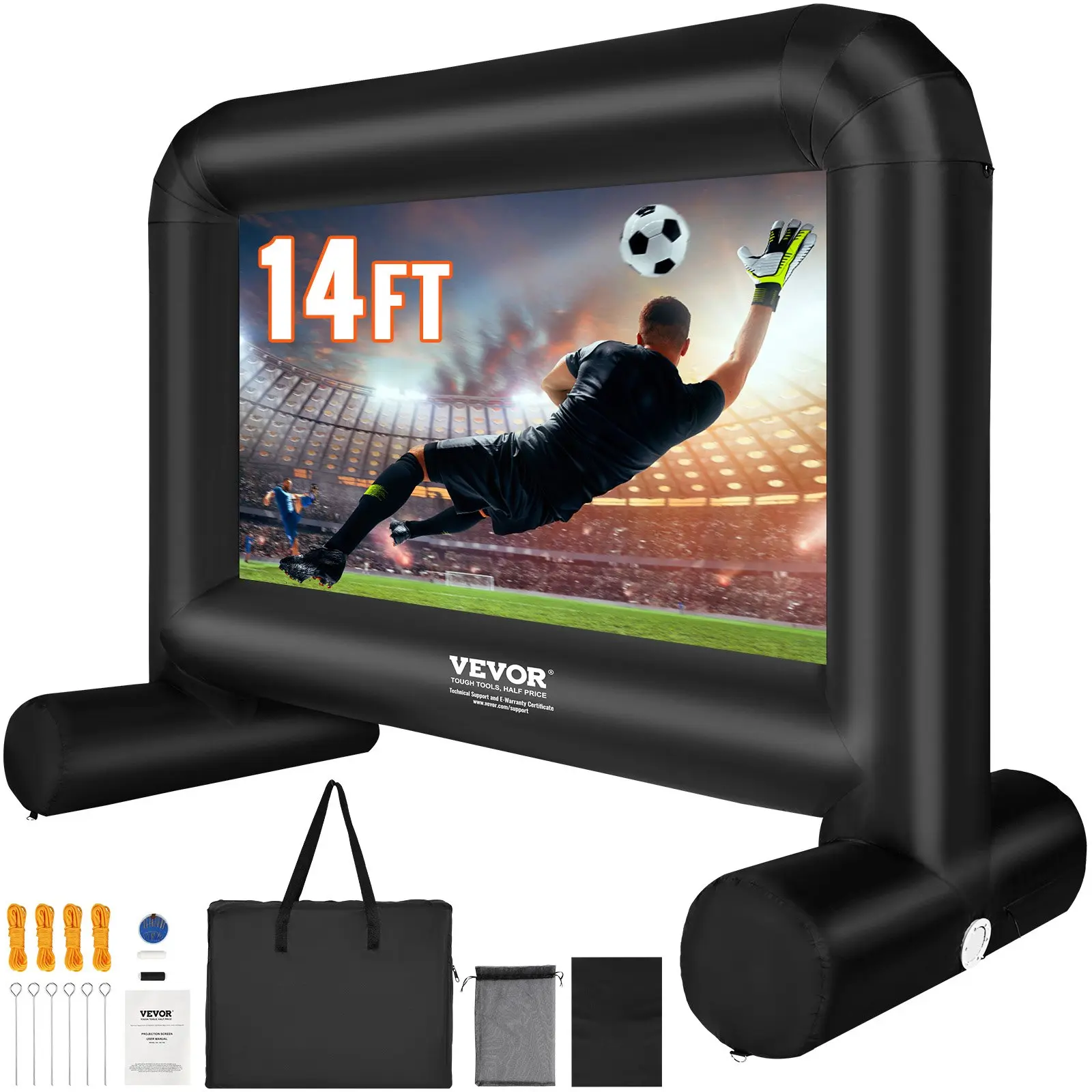 【DealsForYouDays】VEVOR Inflatable Movie Screen, 14 FT Inflatable Projector Screen for Outside with Blower and Carrying Bag, Front/Rear Projection, Oxford Fabric Blow Up Screen for Outdoor Parties Backyard Movie Night