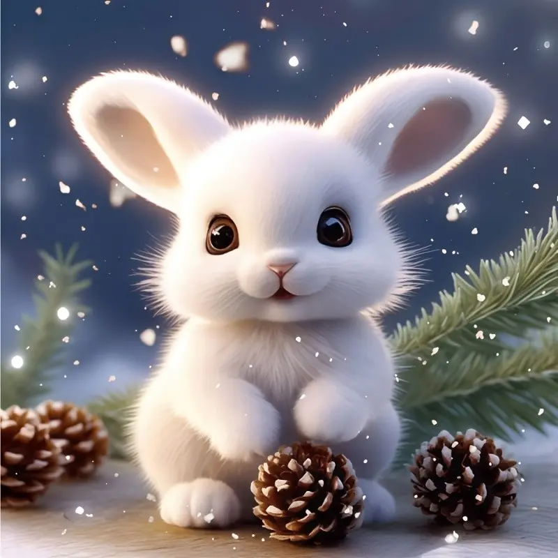 Latest Design: 1pc 5D Diamond Painting Kit 'Snow Rabbit in The Pines' on Canvas, Round Diamonds, Handmade Art, Mosaic Inlay Technique, Digital Art Painting, Modern Home Wall Decoration