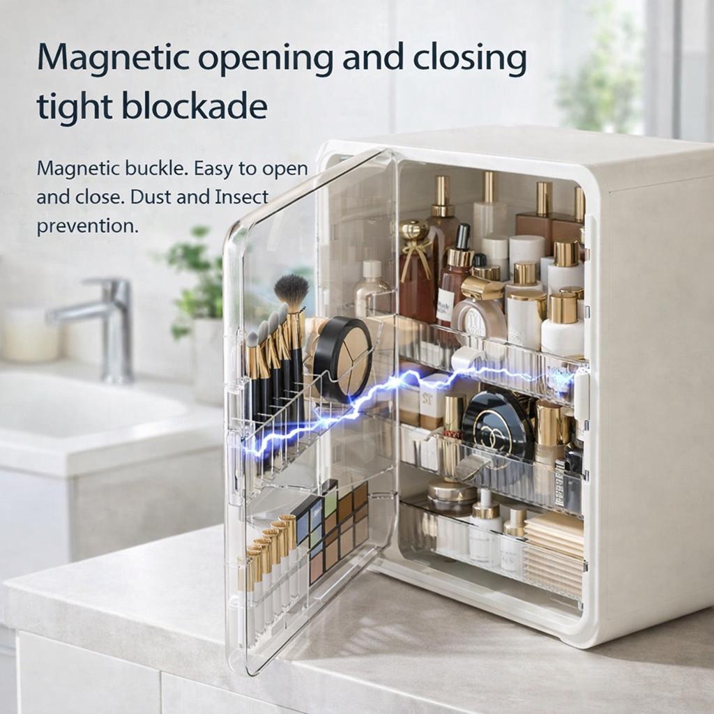 Large Capacity Makeup Organizer Box, Desktop Cosmetic Storage with Brush Holder, Multi-Compartment Makeup Tool Organizer for Bedroom, Bathroom & Vanity Large Capacity Makeup Organizer Box, Desktop Cosmetic Storage with Brush Holder, Multi-Compartment Makeup Tool Organizer for Bedroom, Bathroom & Vanity