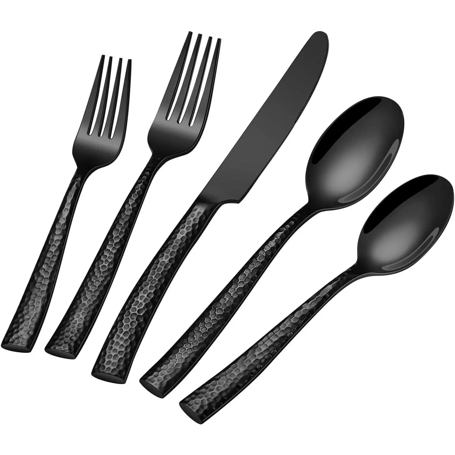 Black Hammered Silverware Set,40- Stainless Steel Heavy Duty Flatware Set for 8,-Grade Tableware Cutlery Set, Mirror Utensil Sets for  Restaurant