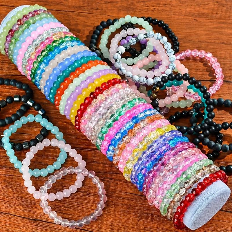 12Pcs Boho-Chic Handcrafted Bead Bracelet Set - Colorful Crackled Glass Beads, Ideal For Casual Attire & Vacation - Perfect Gift For Women, Friends & Family Random