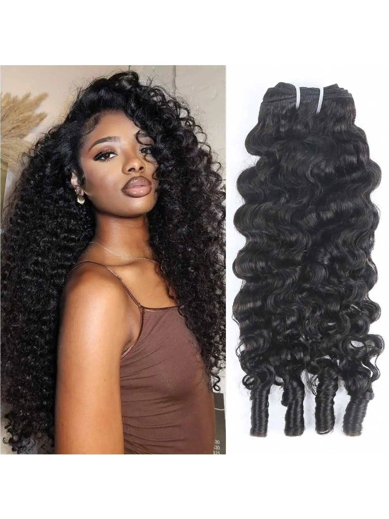 Burmese Curly 3 Bundles Human Hair, 14a Unprocessed Virgin Water Wave, Spiral Curly End, 14-32 Inch, Real Human Hair Extensions, Double Weft