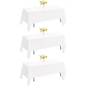 3 Pack Rectangle White Table Cloth Bulk Washable Polyester Table Cover for Wedding Dining Table Buffet Parties Banquet Decoration (60x102Inch, White)