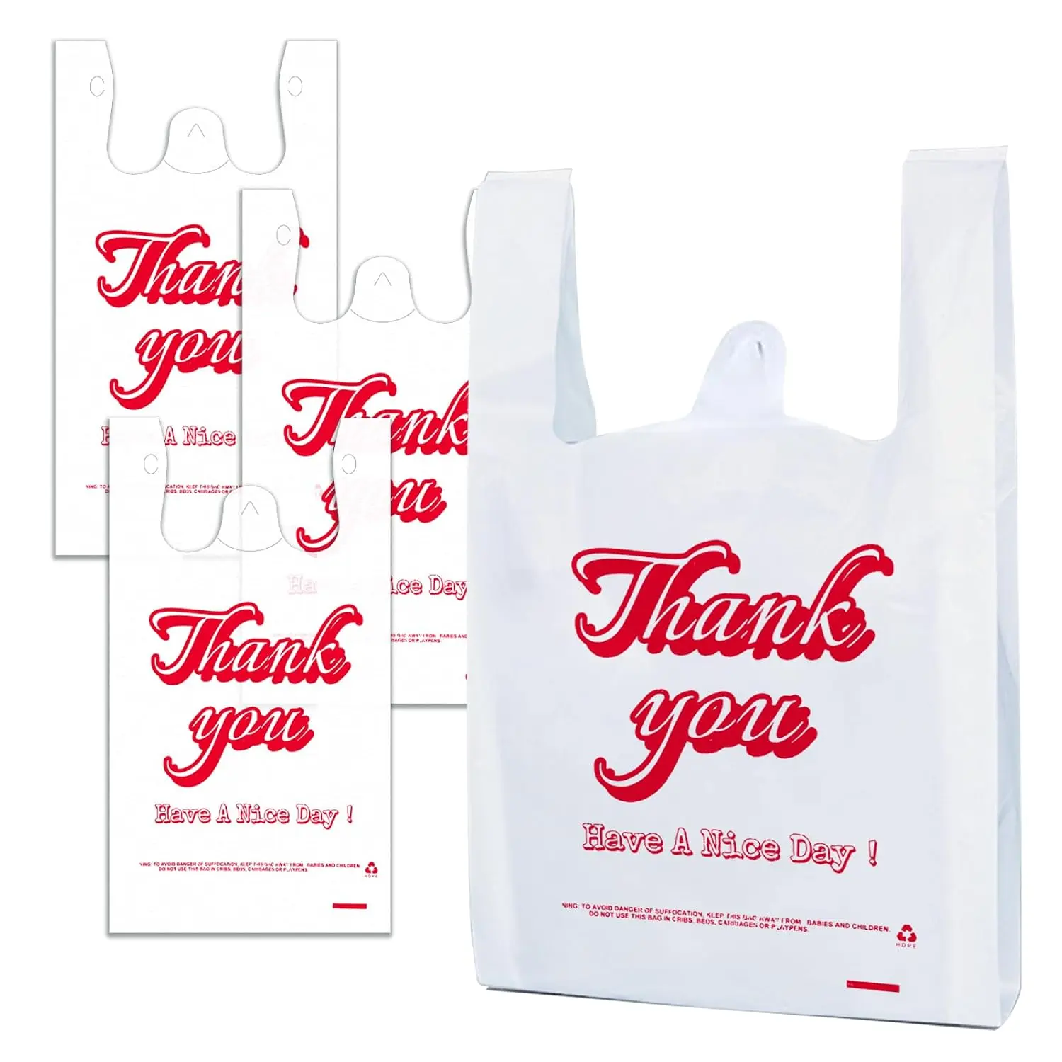 100 Count Thank You Plastic Bags, Thick Puncture Resistant Shopping Bags with Handles for Retail Use, Grocery & Small Business - 11.5" x 6.5" x 21", 11.5X6.5", Handle Grip, Thank You Text, Thick Plastic, Handle Grips, Synthetic