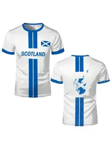 Men's Sporty T-Shirt, Scottish Flag Print, Round Neck Short Sleeve, Breathable Comfort, Ideal for Outdoor Activities, Football Training Gear
