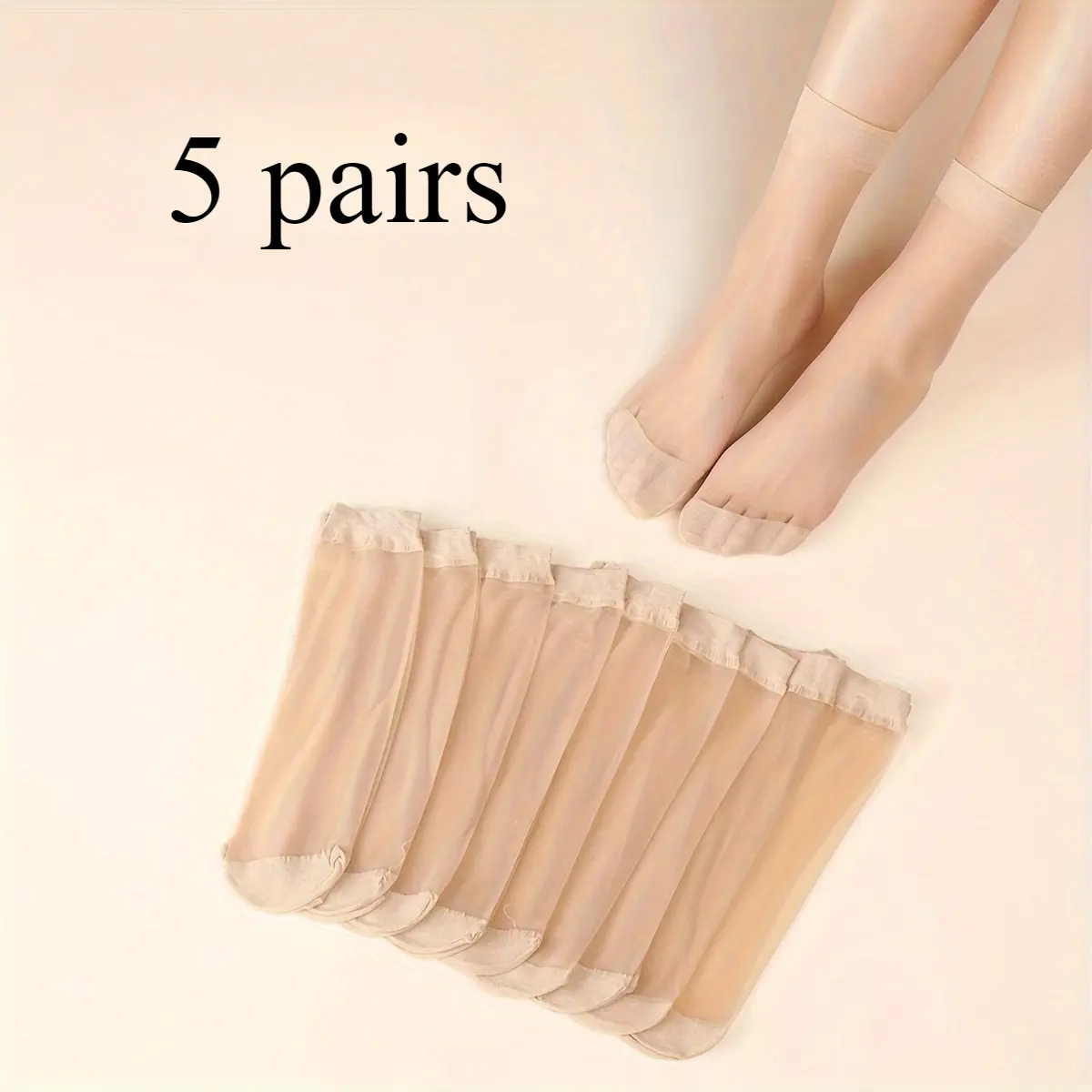5 Pairs Ultra-Soft & Lightweight Mid-Calf Socks for Women - Sheer Nylon Blend, Solid Color, Clothing