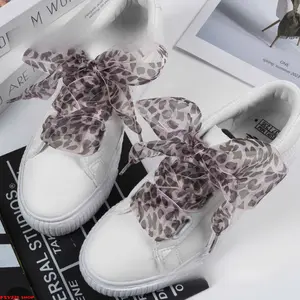 2-PCS Vintage Leopard Mesh Ribbon Shoelaces, Wide Transparent Tulle Shoe Laces, Trendy DIY Sneaker Decor Straps - Ideal for Sneakers, Canvas Shoes, Y2K Streetwear, DIY Shoe Styling & Gift Y2K Cute Bow Shoe String Accessories for White Shoes