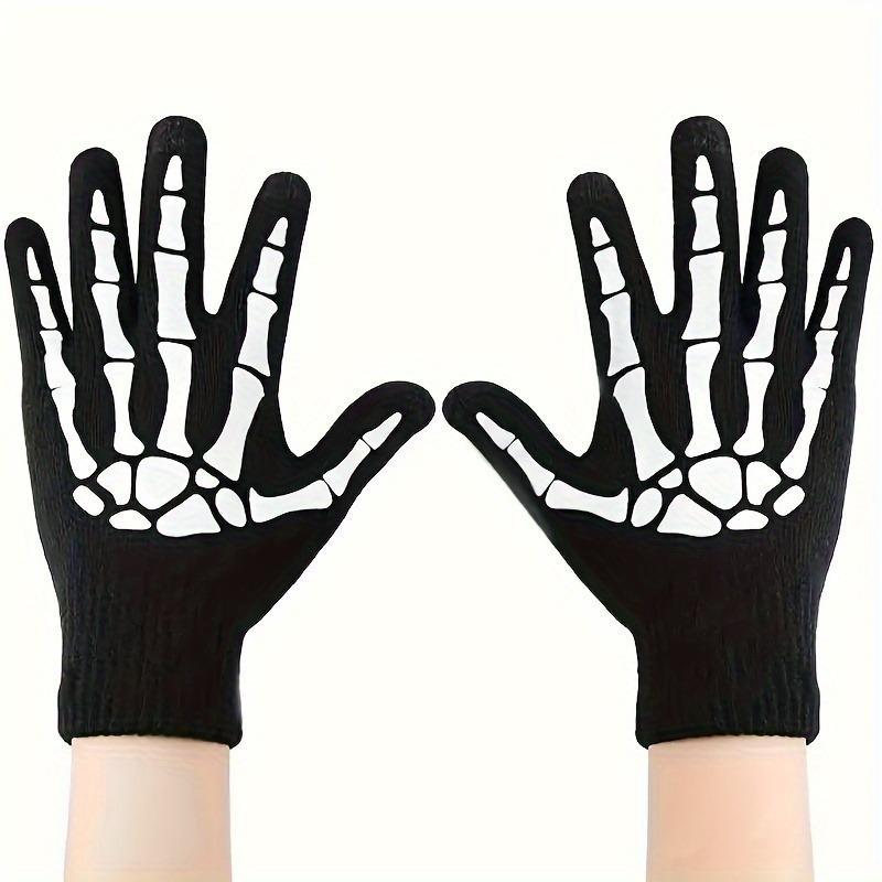 Skeleton Pattern Touch Screen Luminous Gloves, 1 Pair Outdoor Cycling Warm Knit Gloves, Sports & Outdoor Accessories for Women & Men, Halloween, Touchscreen Glove, Hand Cover