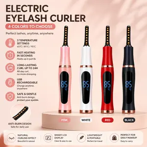 USB Rechargeable Heated Eyelash Curler with LCD Display, 3 Temperature Settings, Long Lasting Natural Lash Curling Tool, Abs Plastic Frame