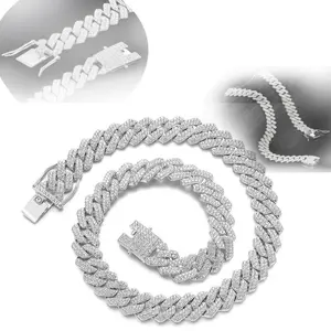 Cuban Link Chain Mens Iced Out Miami Cuban Necklace Silver Bling Diamond Hip Hop Jewelry