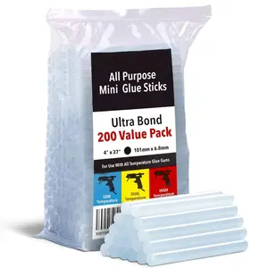 Mini Hot Glue Sticks - 4 in x 0.27 in, Pack of 200 - Universal Fit Glue Gun Sticks for Scrapbooking & Stamping Supplies - Fast-Melting Strong Bond Adhesive Rods for Wood & Fabric