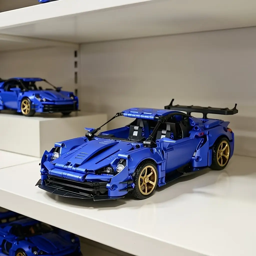 Classic Cool Blue Racing Car Building Blocks Toy, 1333 Pieces Abs Plastic, Indoor Display, Birthday Gift, Christmas, New Year, Thanksgiving, Race Car Model