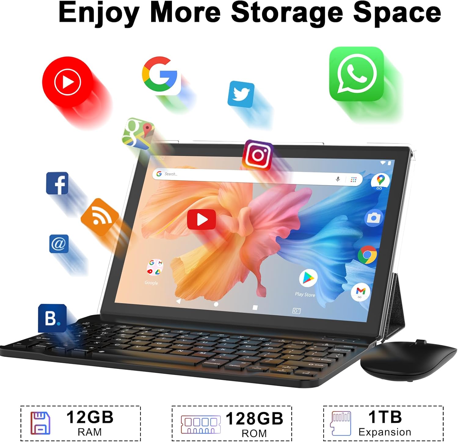 SUNDAY MIRTH Android Tablet 10 inch 2 in 1 Tablets with Keyboard, 12GB RAM 128GB ROM 1TB Expand, Quad-Core 2.0Ghz CPU, 5G WiFi 6, BT5.0, 1280x800 Touchscreen, 6000mAh, Widevine L1, GMS Tablet, Black SUNDAY MIRTH Android Tablet 10 inch 2 in 1 Tablets with Keyboard, 12GB RAM 128GB ROM 1TB Expand, Quad-Core 2.0Ghz CPU, 5G WiFi 6, BT5.0, 1280x800 Touchscreen, 6000mAh, Widevine L1, GMS Tablet, Black
