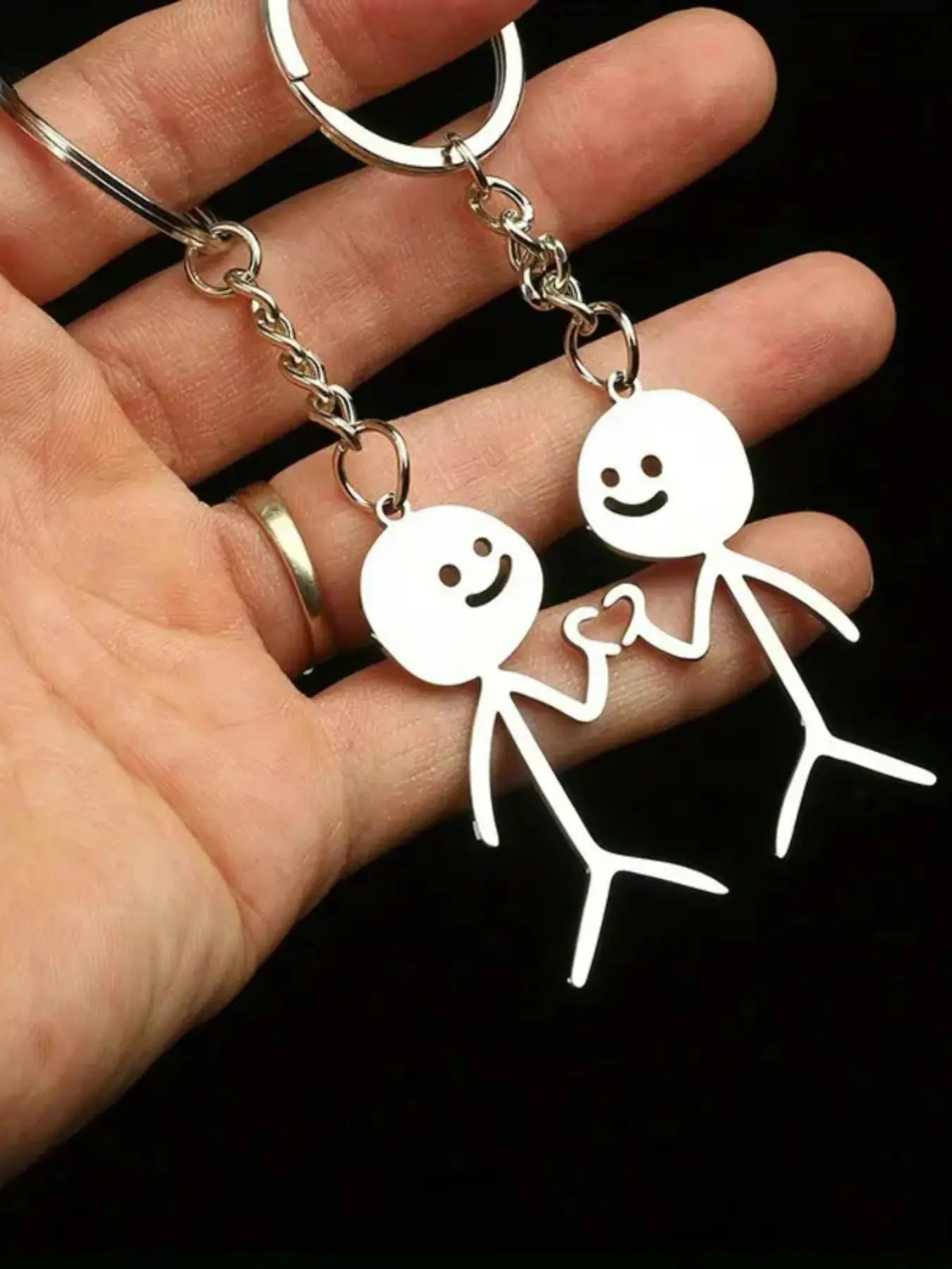 Cute Cartoon Stickman Design Heart Key chain, Personalized Heart lag, Fashionable Stainless Steel Key chain for Women & Men, Trendy All-match Key chain for Birthday Gift, Couples Gifts, Cute Keychain, Cute Keychain Accessory
