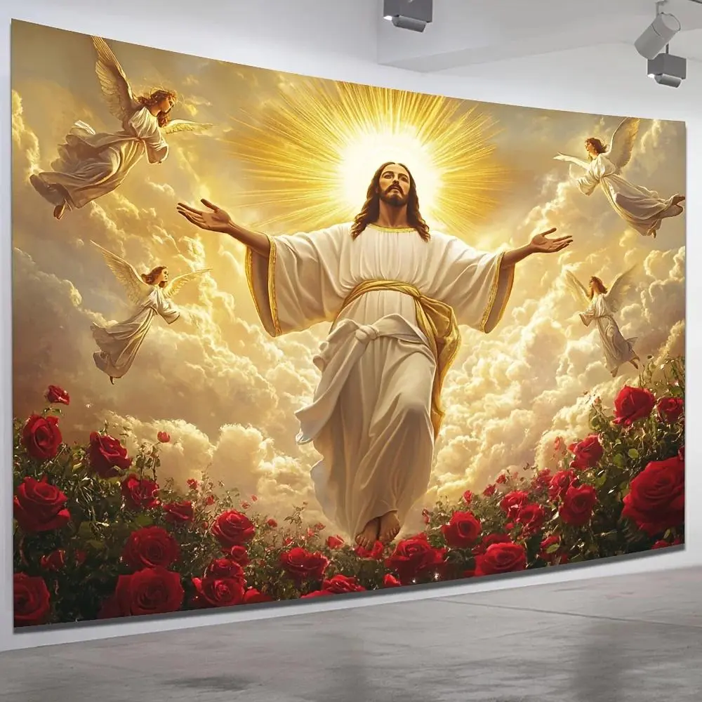 Sacred Light Jesus Religious Tapestry, Lightweight Hanging Backdrop for Church Chapel Devotional Use, Photo-Worthy Home Living Room Decor