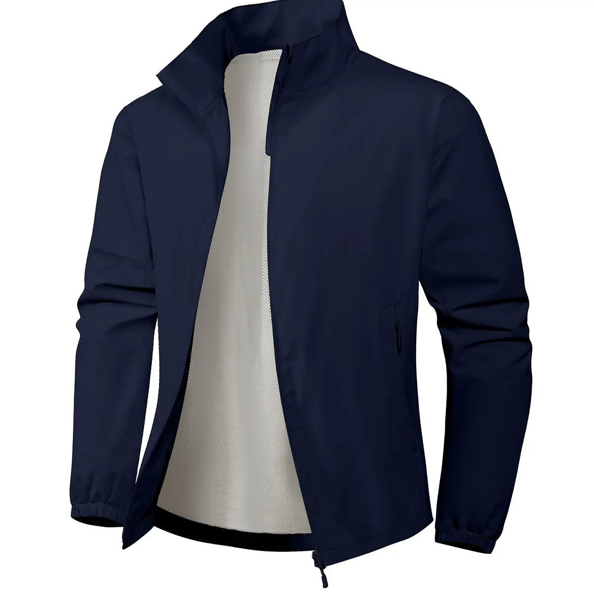 Men's Classic Plain Aesthetic Cream Stand Collar Lightweight Windproof Zipper Shell Jacket - Elastane-Polyester Blend, Breathable Mesh-Lined, Wrinkle-Free, Thin, Pockets, Hem Sleeves, for Mature Guys Autumn Office Use (S,L; Orange,Red)