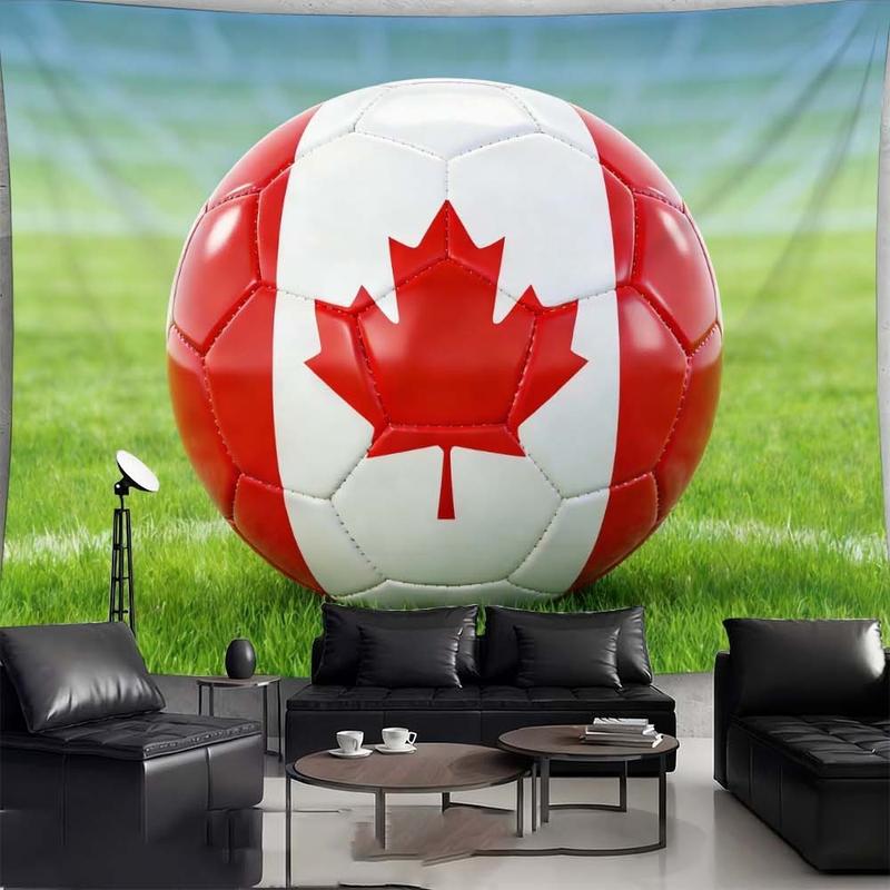 1 pc microfiber Canada Themed World Cup Tapestry Living Room Wall Hanging Soccer Ball Design Sports Decor for Bedroom Dining Room Outdoor Activities Holiday Atmosphere Booster Home Ornament for Football Fans Room Decoration Tapestry Background Cloth Hangi