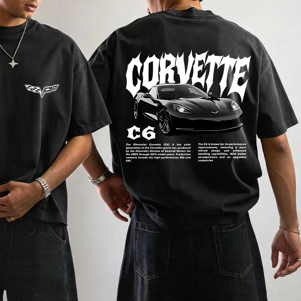 Vintage Washed Graphic T-Shirt Corvette C6 Y2K Oversized Cotton Streetwear Tee Unisex C6 Corvette Vintage Washed Car Graphic T-Shirt Men Women Acid Wash Oversized Cotton Tee