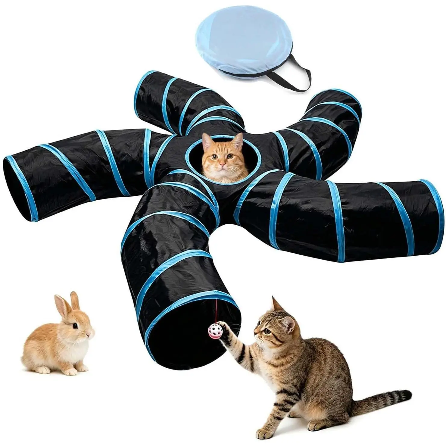 Cat Tunnel for Indoor Cats, 5 Way Cat Tubes and Tunnels Collapsible S-Shape Small Animal Tubes Kitty Tunnels Interactive Maze Cat Toy for Kitten Rabbit Ferret - 5 Way