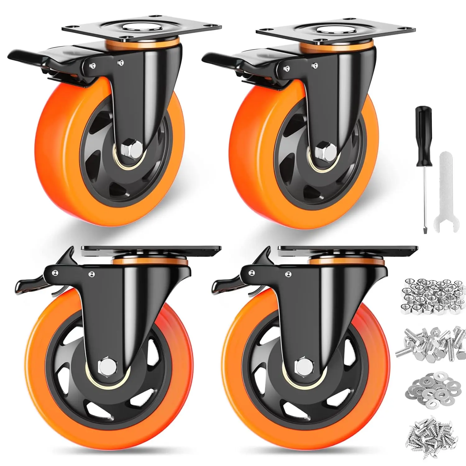 4 Inch Caster Wheels, Casters Set of 4, Heavy Duty Casters with  2200 Lbs, Locking Industrial Swivel Top Plate Casters Wheels for Furniture and Workbench Cart(Two Hardware Kits Include)