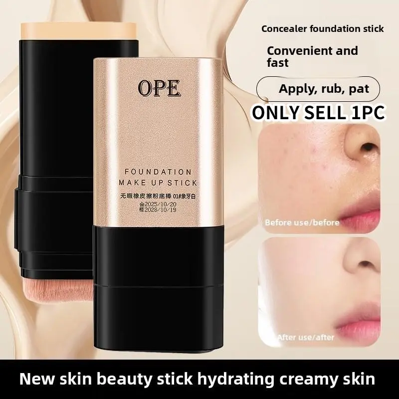 Dual-Ended Eraser Foundation Stick, Multi-Functional with Brush Head, Lightweight Foundation, Conceals Blemishes, Brightening, Flawless Complexion, Hydrating Flawless Coverage, Buildable Makeup Coverage, Buildable Natural Finish, Natural Matte Finish
