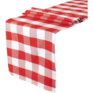 13''x108'' Red and White Cotton Checkered Plaid Table Runner Table Cover for Family Dinners and Farmhouse Use
