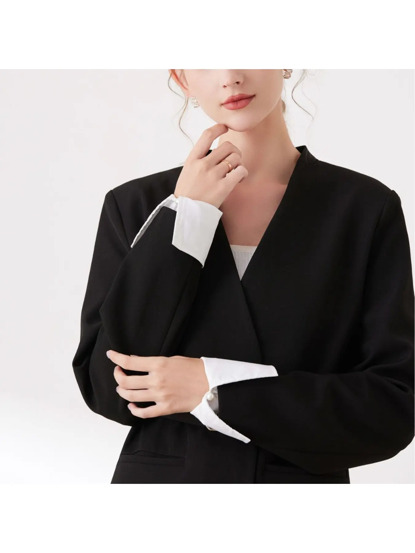 Short solid color cotton sleeves with fake cuffs for workplace suits, decorative sleeves, simple and versatile wrist accessories