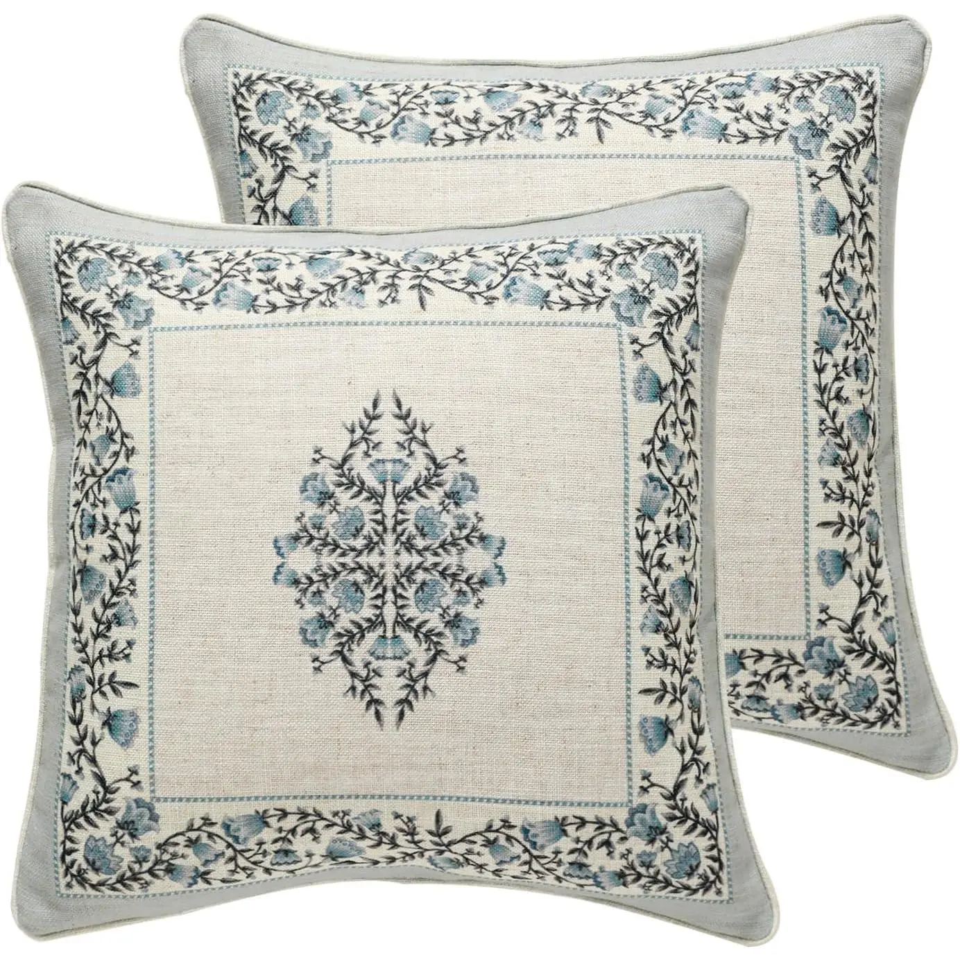 18"x18" Linen Throw Pillow, Elegant Chinoiserie Square Pillow with Zipper for Home Chair Use