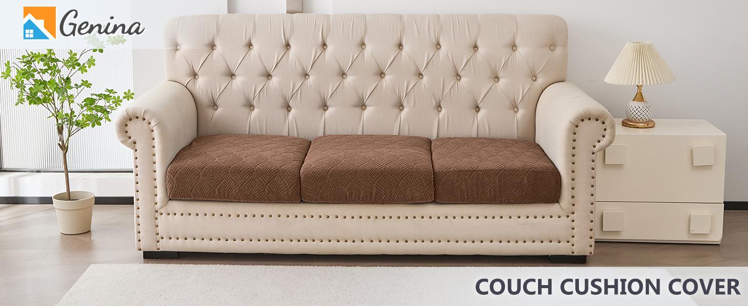 100% Waterproof Couch Cushion Covers for Pets - Stretch Sofa Seat Cover for Dogs Non Slip Sectional Couch Covers Sofa Slipcovers Washable (1 Piece, Large, Brown)