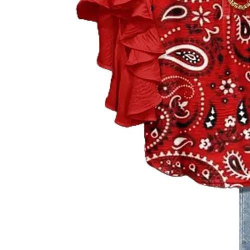 NewCherrybetty Paisley Print Ruffle Sleeve  Going Outfits Blouses  Vintage 90s  Funny Shirts  Elegant Classy  Blouse Fathersdaygifts tops