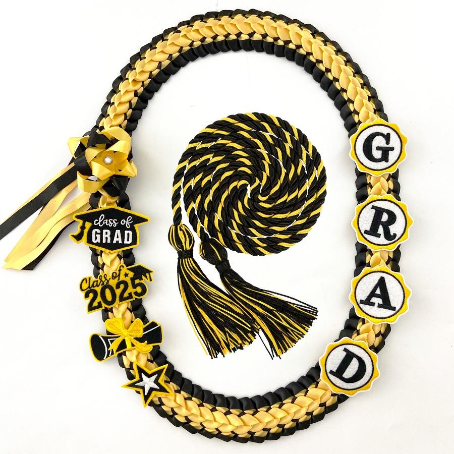 Graduation Leis Class of 2026 Grad Ribbon Double Braided Necklace with Graduation Cap 2026 GRAD Patches Handmade Leis Grad Gifts for Graduates Senior College Students Daughter Couples for Graduation Ceremony Party Celebration with Honor Rope Set
